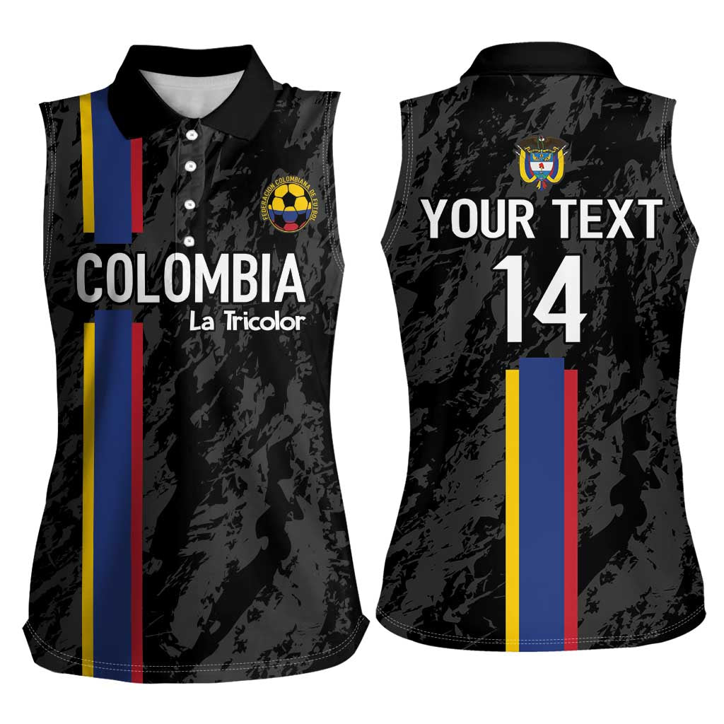 Custom Colombia Football Women Sleeveless Polo Shirt 2024 Vamos La Tricolor - Black - Wonder Print Shop