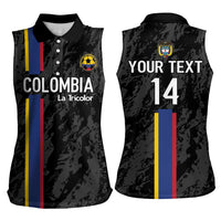 Custom Colombia Football Women Sleeveless Polo Shirt 2024 Vamos La Tricolor - Black - Wonder Print Shop
