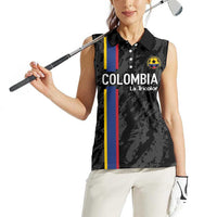 Custom Colombia Football Women Sleeveless Polo Shirt 2024 Vamos La Tricolor - Black - Wonder Print Shop