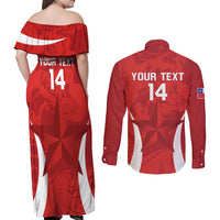 Custom Chile Football Couples Matching Off Shoulder Maxi Dress and Long Sleeve Button Shirt 2024 Vamos La Roja - Red - Wonder Print Shop