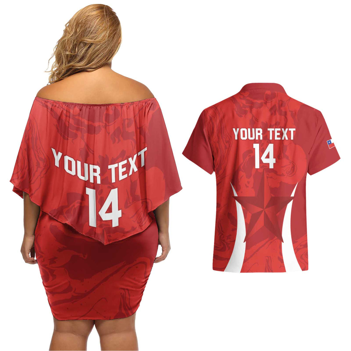 Custom Chile Football Couples Matching Off Shoulder Short Dress and Hawaiian Shirt 2024 Vamos La Roja - Red - Wonder Print Shop