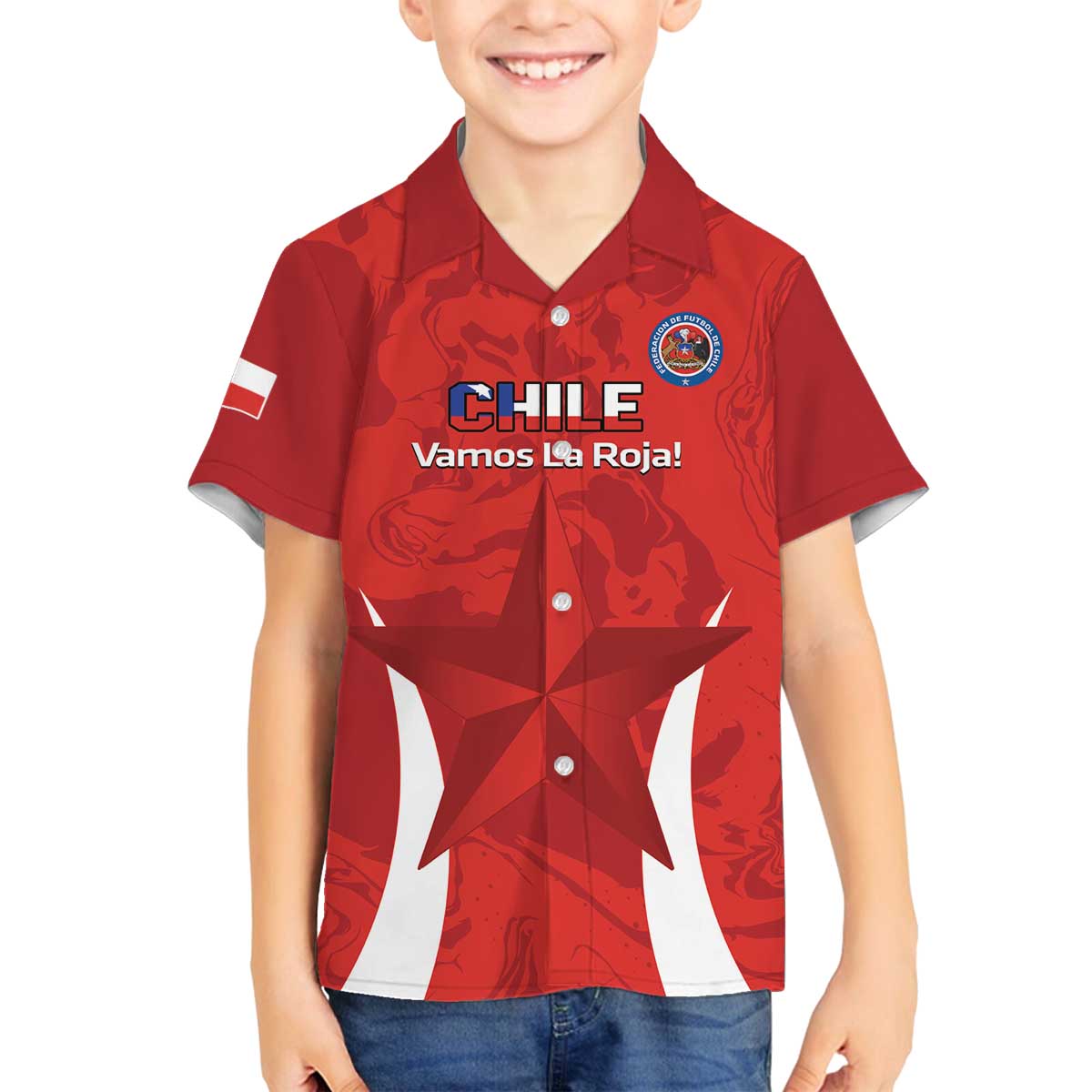 Custom Chile Football Family Matching Off Shoulder Short Dress and Hawaiian Shirt 2024 Vamos La Roja - Red - Wonder Print Shop