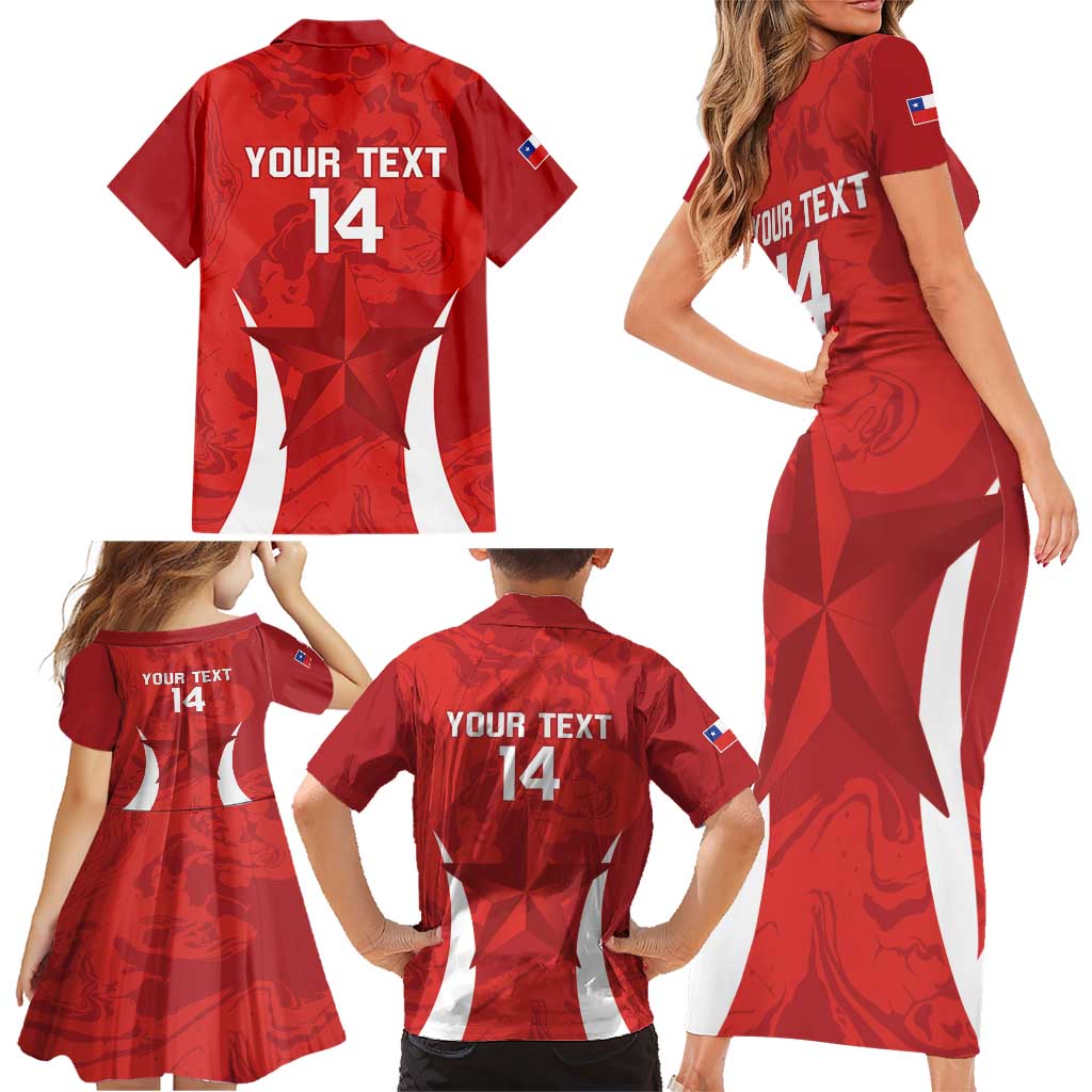 Custom Chile Football Family Matching Short Sleeve Bodycon Dress and Hawaiian Shirt 2024 Vamos La Roja - Red - Wonder Print Shop