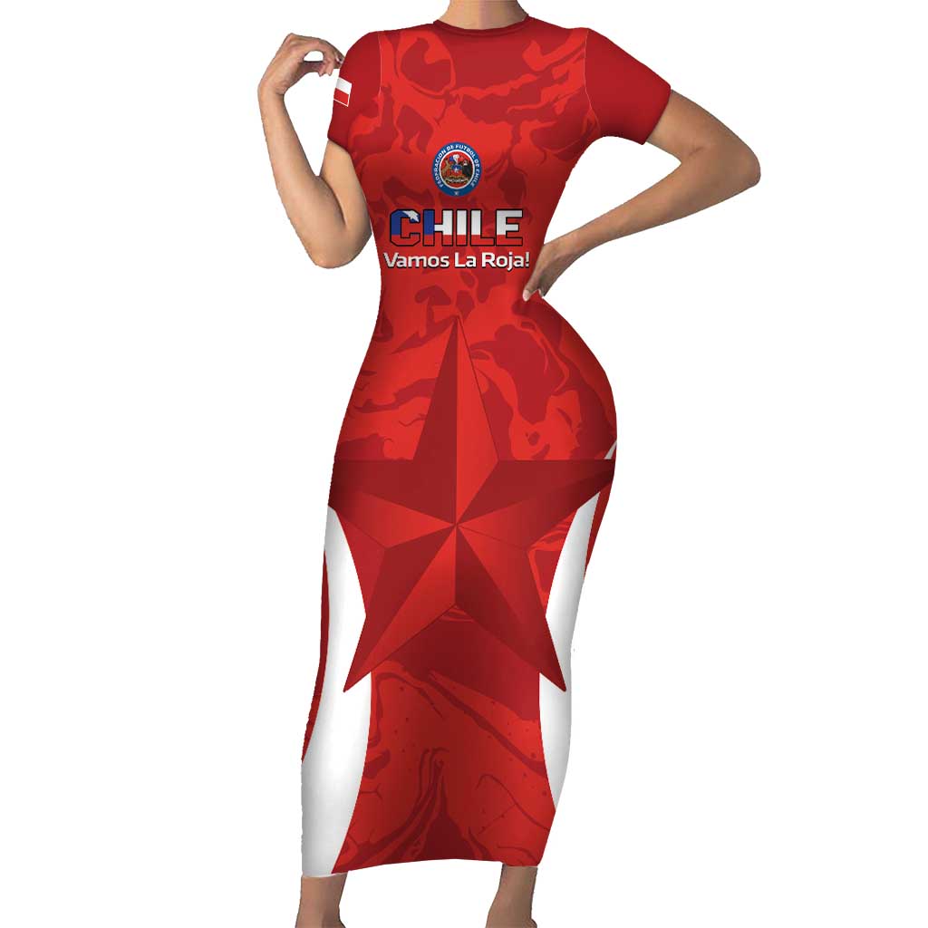 Custom Chile Football Family Matching Short Sleeve Bodycon Dress and Hawaiian Shirt 2024 Vamos La Roja - Red - Wonder Print Shop