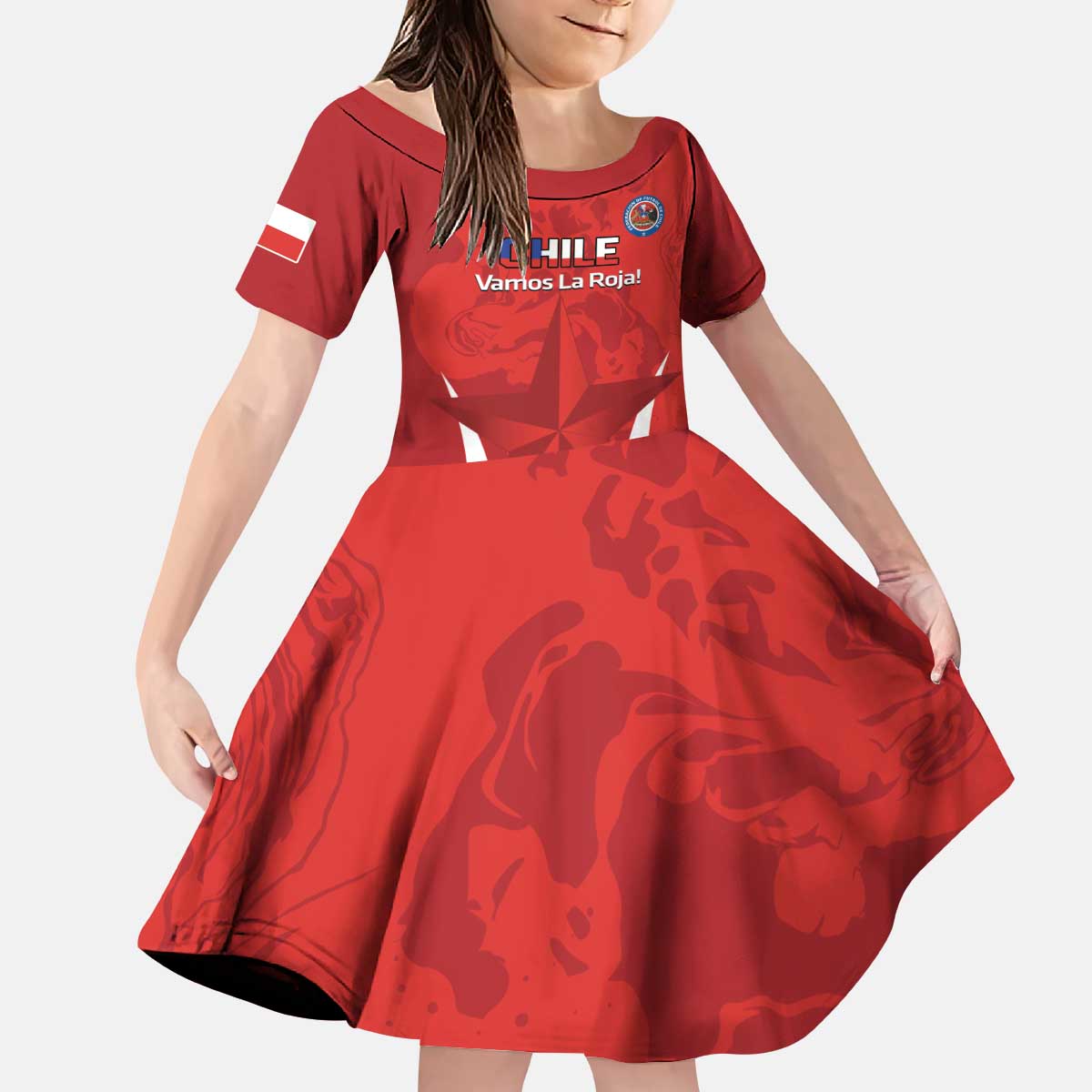 Custom Chile Football Kid Short Sleeve Dress 2024 Vamos La Roja - Red - Wonder Print Shop