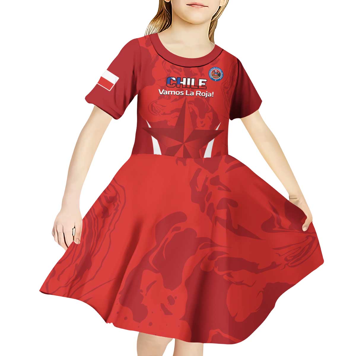Custom Chile Football Kid Short Sleeve Dress 2024 Vamos La Roja - Red - Wonder Print Shop