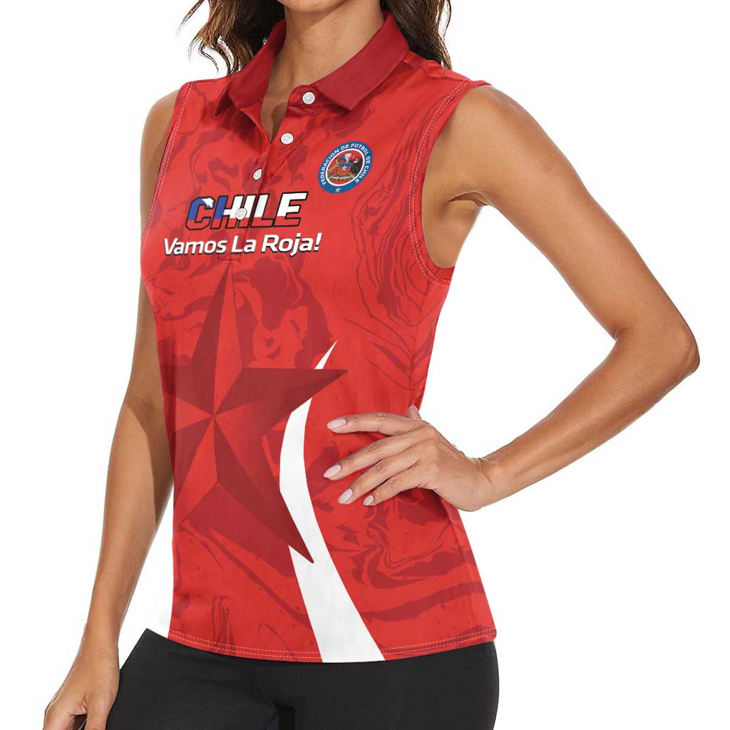 Custom Chile Football Women Sleeveless Polo Shirt 2024 Vamos La Roja - Red - Wonder Print Shop