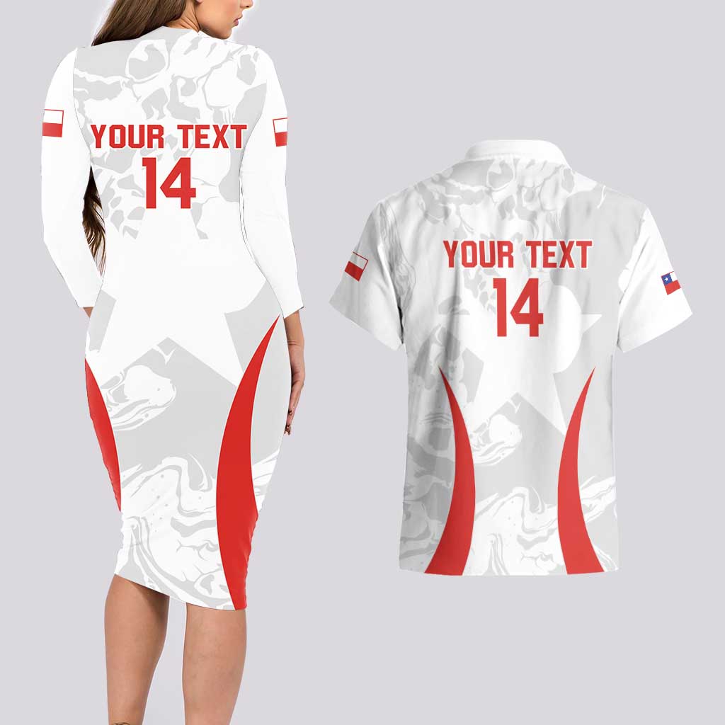 Custom Chile Football Couples Matching Long Sleeve Bodycon Dress and Hawaiian Shirt 2024 Vamos La Roja - White - Wonder Print Shop