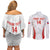 Custom Chile Football Couples Matching Off Shoulder Short Dress and Long Sleeve Button Shirt 2024 Vamos La Roja - White - Wonder Print Shop