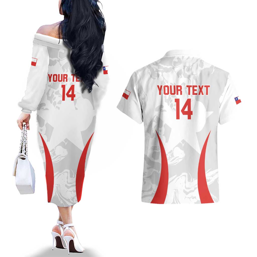 Custom Chile Football Couples Matching Off The Shoulder Long Sleeve Dress and Hawaiian Shirt 2024 Vamos La Roja - White - Wonder Print Shop