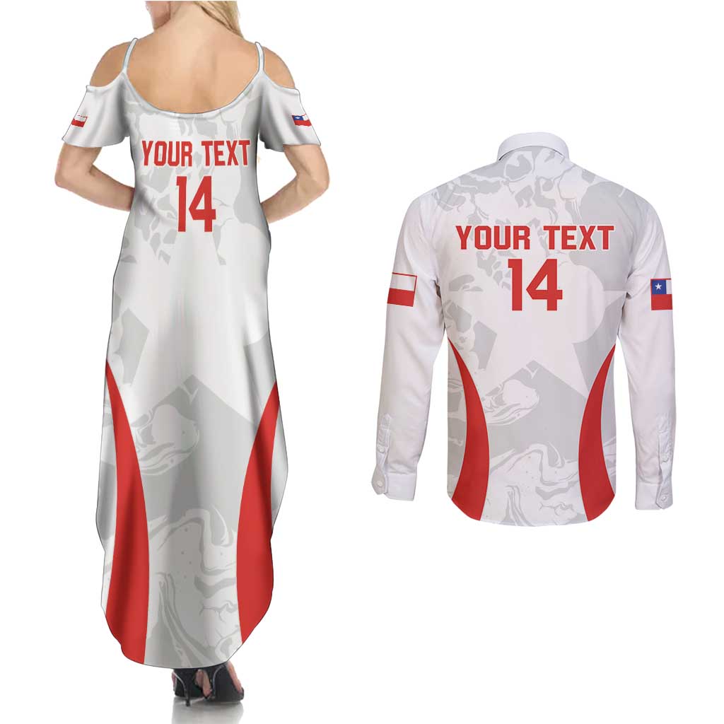 Custom Chile Football Couples Matching Summer Maxi Dress and Long Sleeve Button Shirt 2024 Vamos La Roja - White - Wonder Print Shop