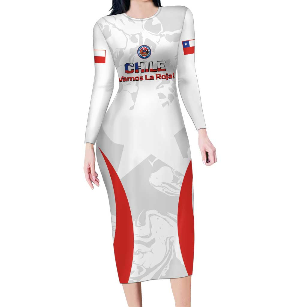 Custom Chile Football Family Matching Long Sleeve Bodycon Dress and Hawaiian Shirt 2024 Vamos La Roja - White - Wonder Print Shop