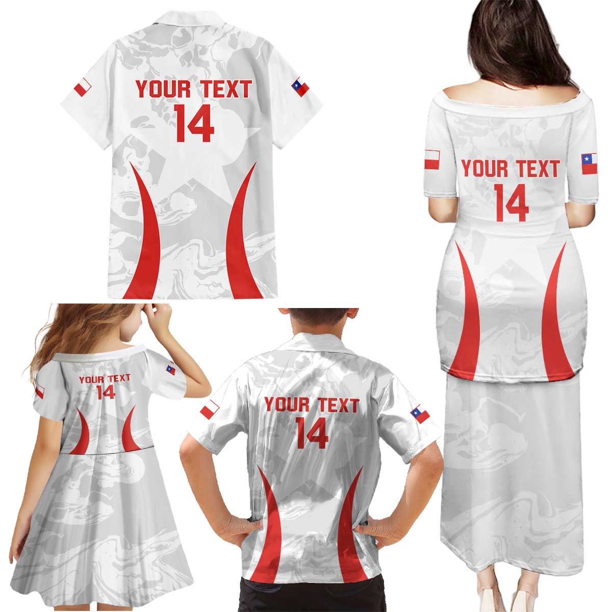 Custom Chile Football Family Matching Puletasi and Hawaiian Shirt 2024 Vamos La Roja - White - Wonder Print Shop