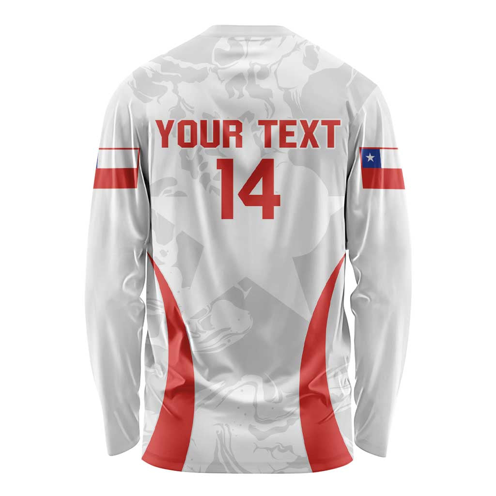 Custom Chile Football Long Sleeve Shirt 2024 Vamos La Roja - White - Wonder Print Shop