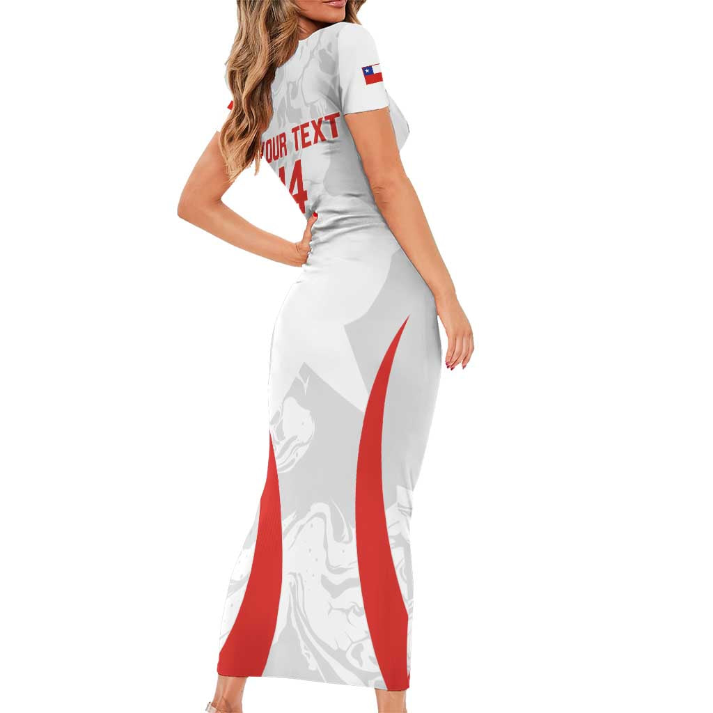 Custom Chile Football Short Sleeve Bodycon Dress 2024 Vamos La Roja - White - Wonder Print Shop