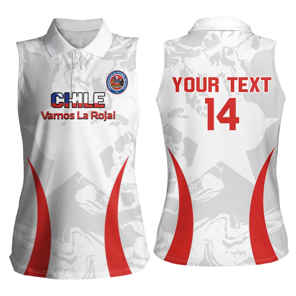 Custom Chile Football Women Sleeveless Polo Shirt 2024 Vamos La Roja - White - Wonder Print Shop
