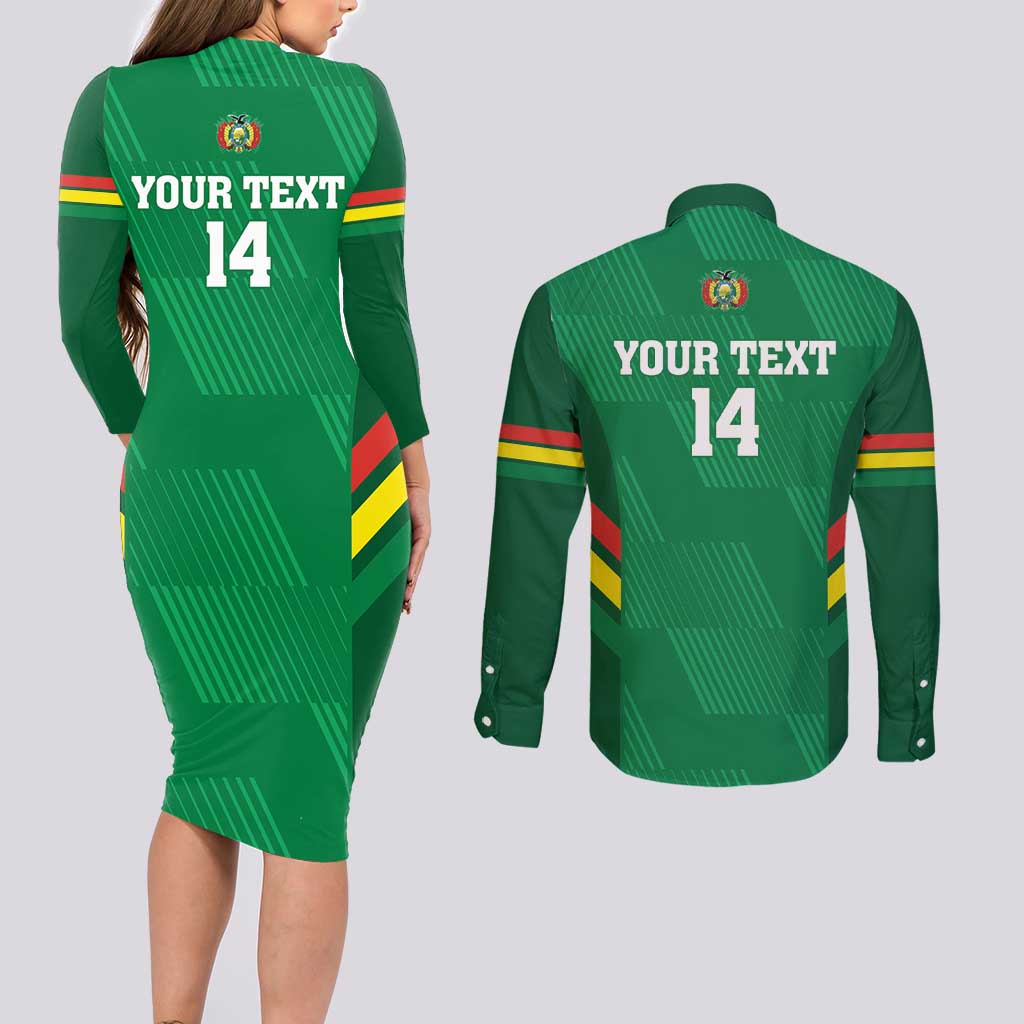 Custom Bolivia Football Couples Matching Long Sleeve Bodycon Dress and Long Sleeve Button Shirt 2024 Vamos La Verde - Green - Wonder Print Shop