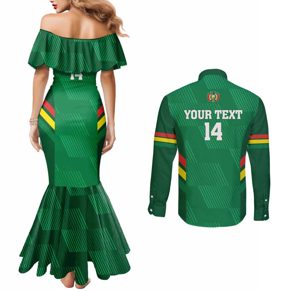 Custom Bolivia Football Couples Matching Mermaid Dress and Long Sleeve Button Shirt 2024 Vamos La Verde - Green
