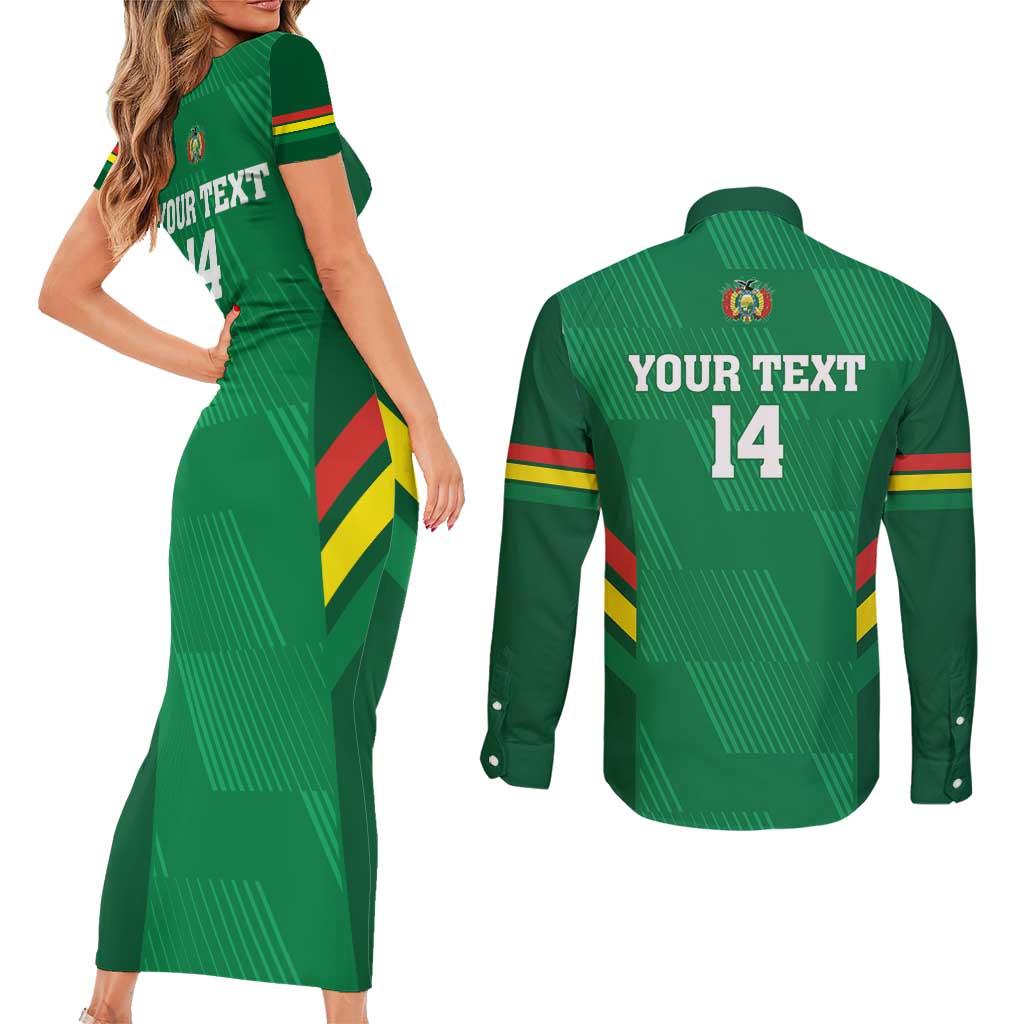 Custom Bolivia Football Couples Matching Short Sleeve Bodycon Dress and Long Sleeve Button Shirt 2024 Vamos La Verde - Green - Wonder Print Shop