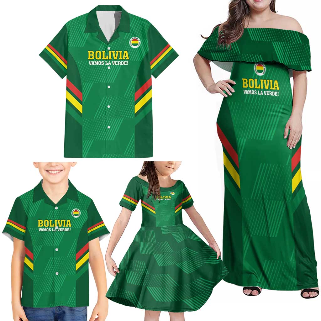 Custom Bolivia Football Family Matching Off Shoulder Maxi Dress and Hawaiian Shirt 2024 Vamos La Verde - Green - Wonder Print Shop