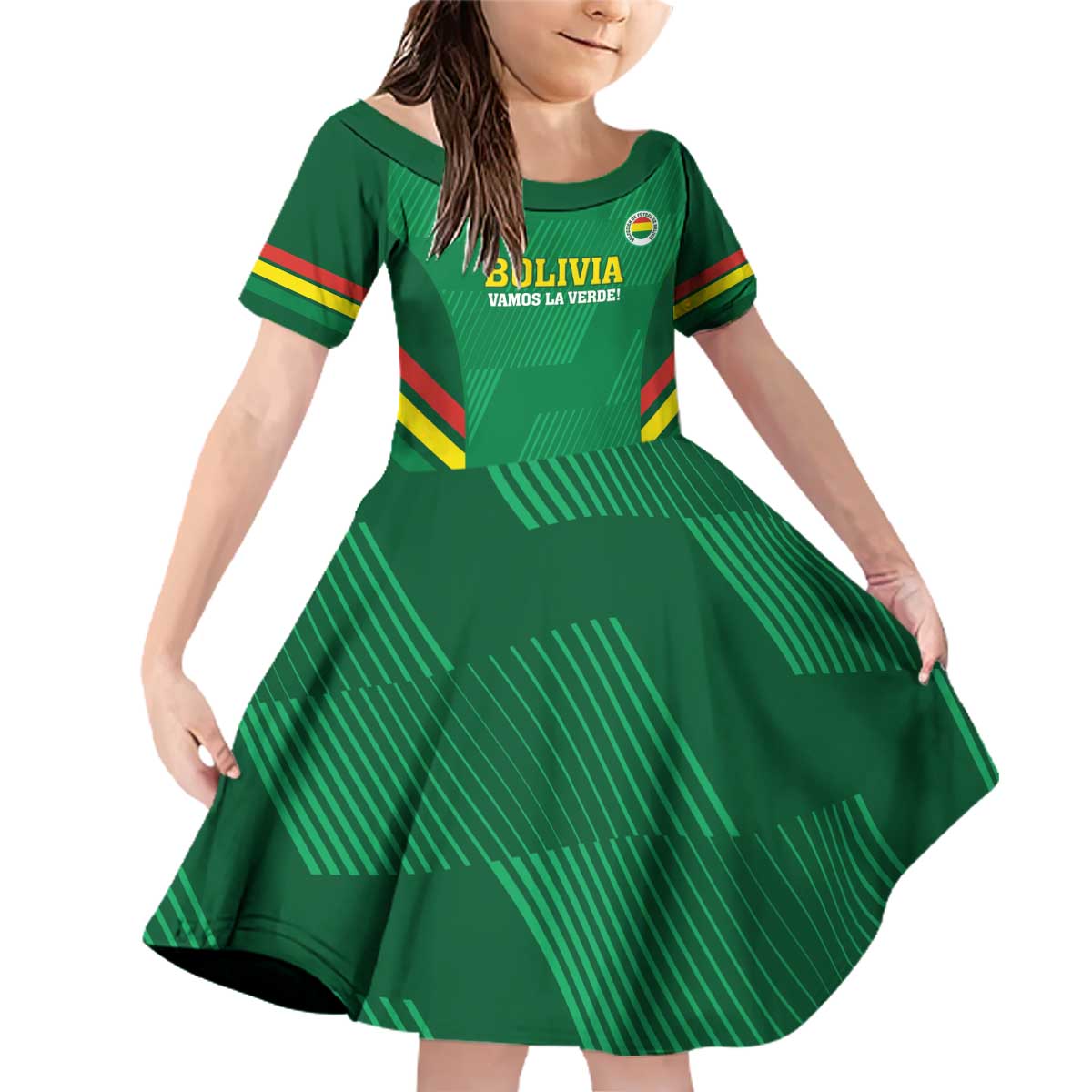 Custom Bolivia Football Family Matching Off Shoulder Short Dress and Hawaiian Shirt 2024 Vamos La Verde - Green - Wonder Print Shop