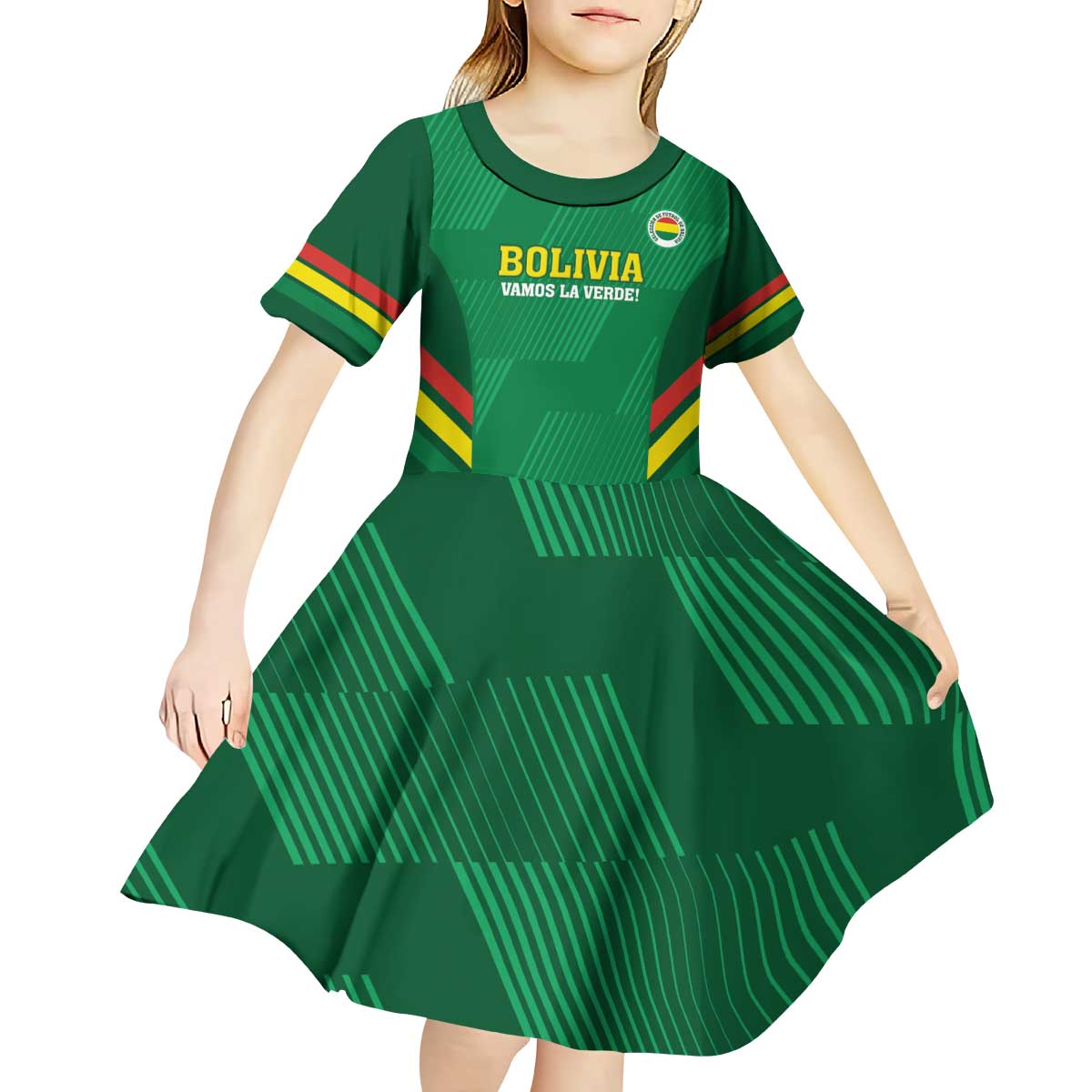 Custom Bolivia Football Kid Short Sleeve Dress 2024 Vamos La Verde - Green - Wonder Print Shop