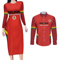 Custom Bolivia Football Couples Matching Long Sleeve Bodycon Dress and Long Sleeve Button Shirt 2024 Vamos La Verde - Red - Wonder Print Shop