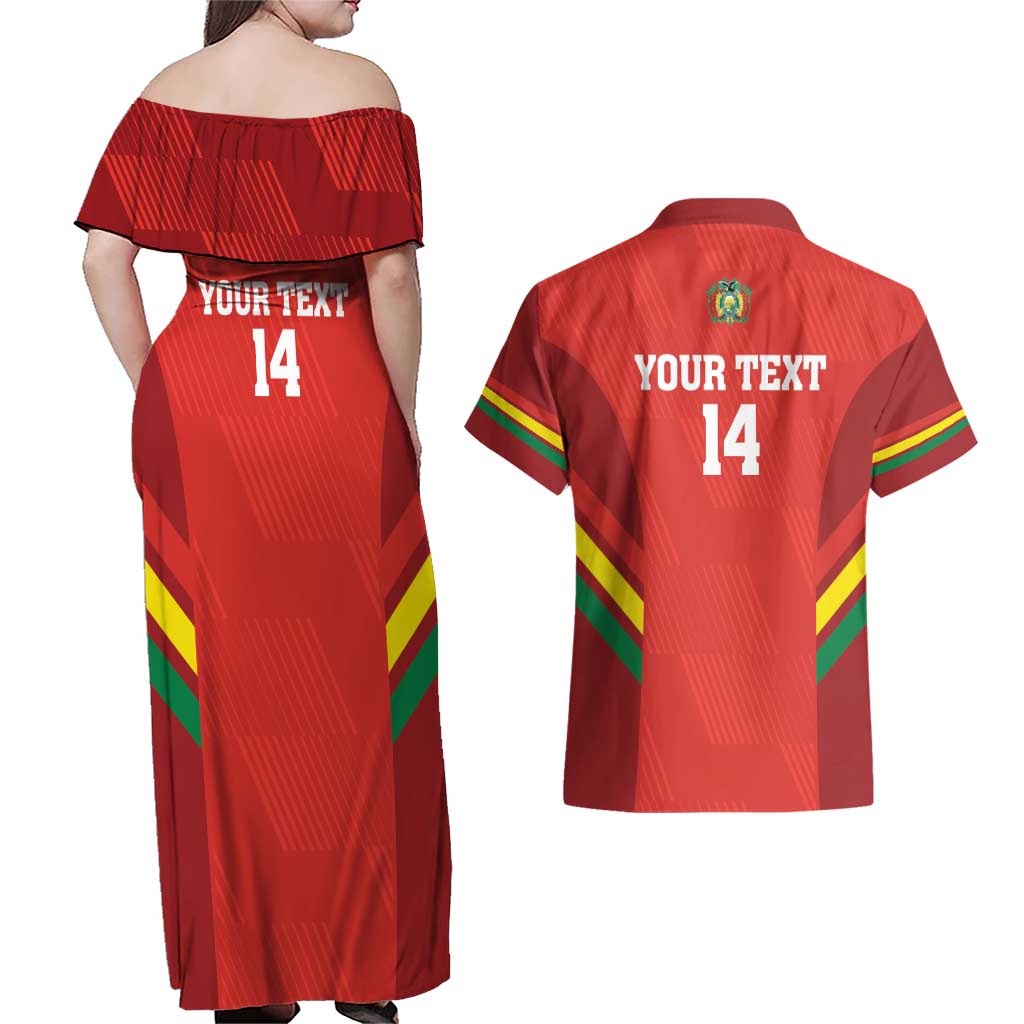 Custom Bolivia Football Couples Matching Off Shoulder Maxi Dress and Hawaiian Shirt 2024 Vamos La Verde - Red - Wonder Print Shop