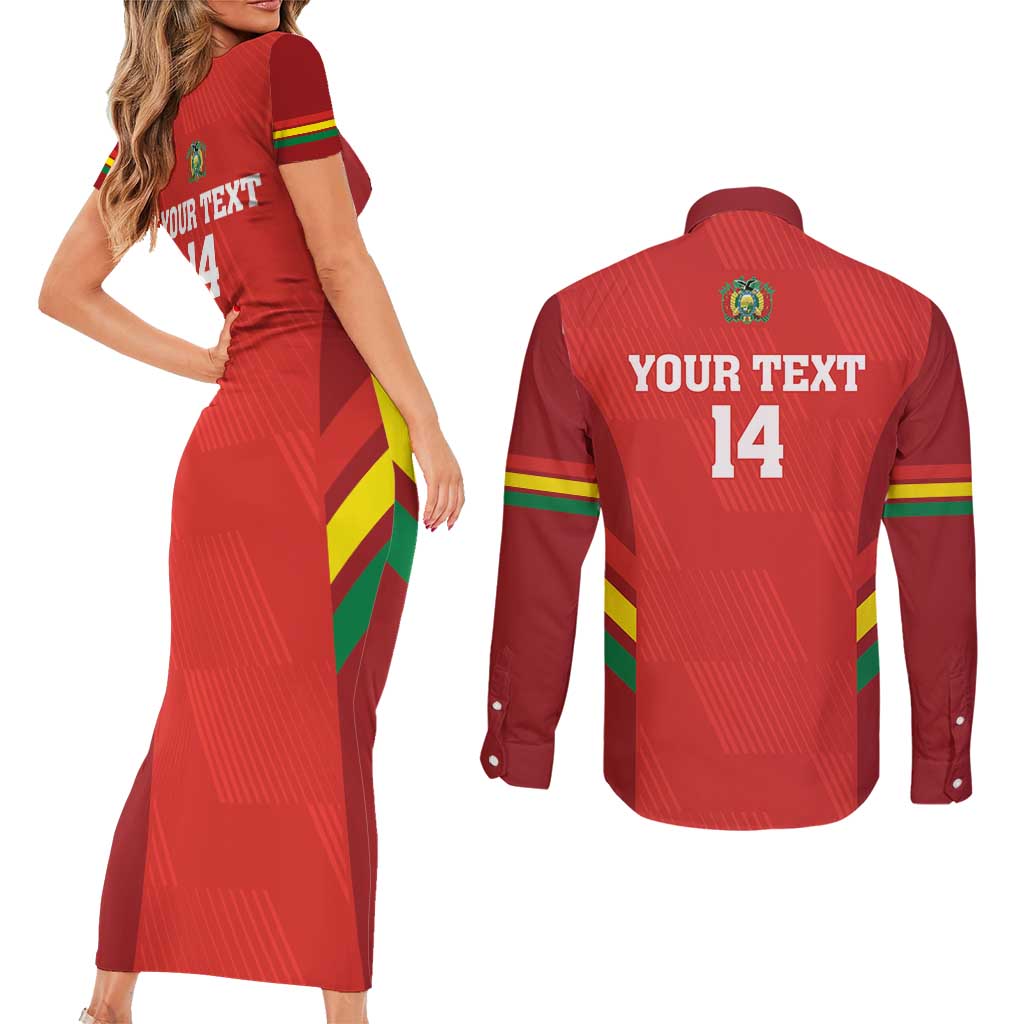 Custom Bolivia Football Couples Matching Short Sleeve Bodycon Dress and Long Sleeve Button Shirt 2024 Vamos La Verde - Red - Wonder Print Shop