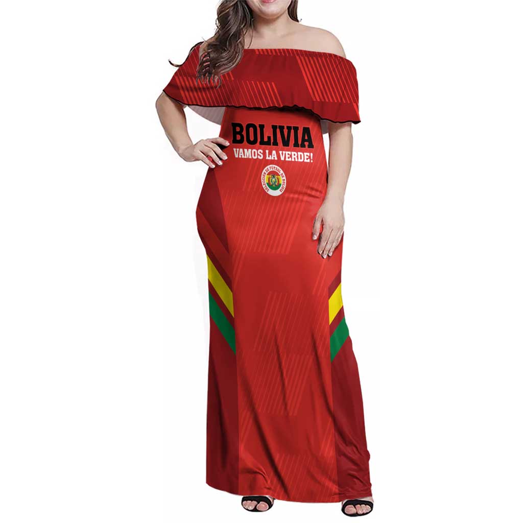 Custom Bolivia Football Family Matching Off Shoulder Maxi Dress and Hawaiian Shirt 2024 Vamos La Verde - Red - Wonder Print Shop