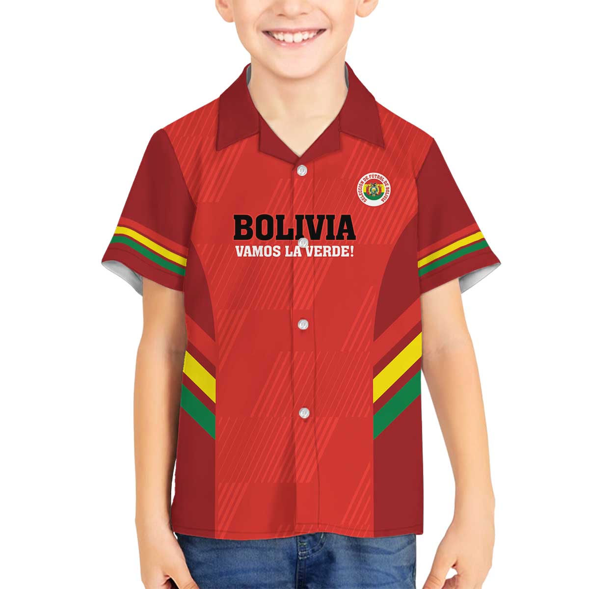 Custom Bolivia Football Family Matching Off Shoulder Short Dress and Hawaiian Shirt 2024 Vamos La Verde - Red - Wonder Print Shop