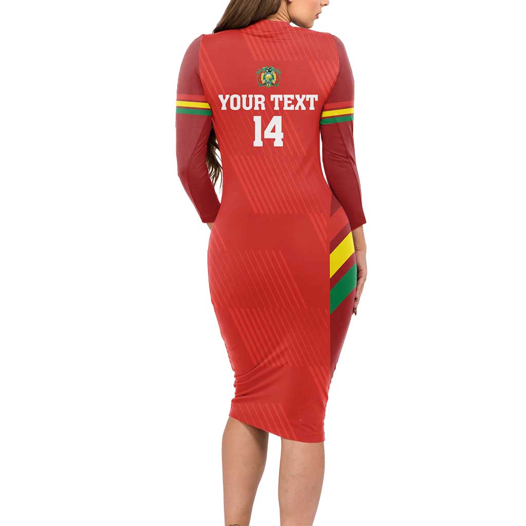 Custom Bolivia Football Long Sleeve Bodycon Dress 2024 Vamos La Verde - Red - Wonder Print Shop