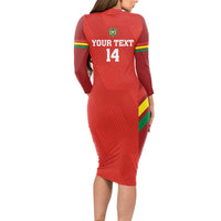 Custom Bolivia Football Long Sleeve Bodycon Dress 2024 Vamos La Verde - Red - Wonder Print Shop