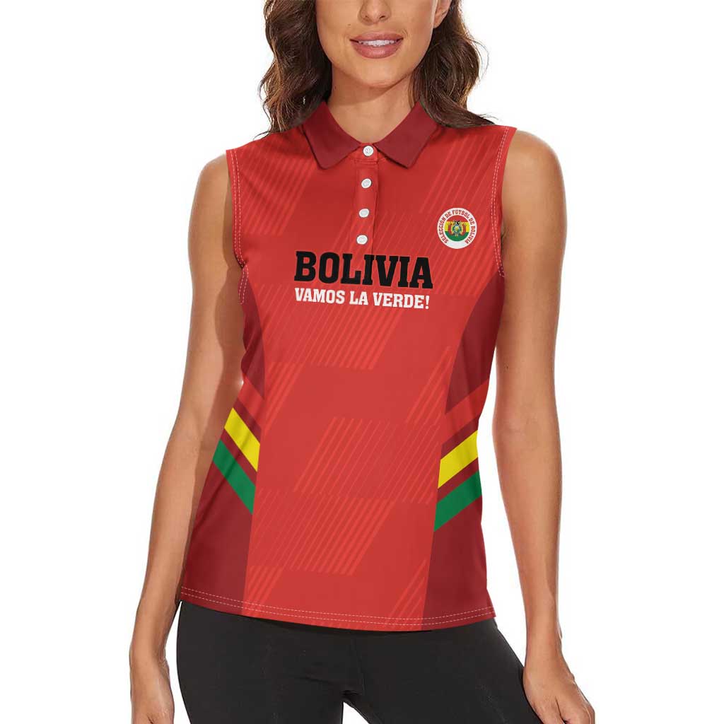 Custom Bolivia Football Women Sleeveless Polo Shirt 2024 Vamos La Verde - Red - Wonder Print Shop