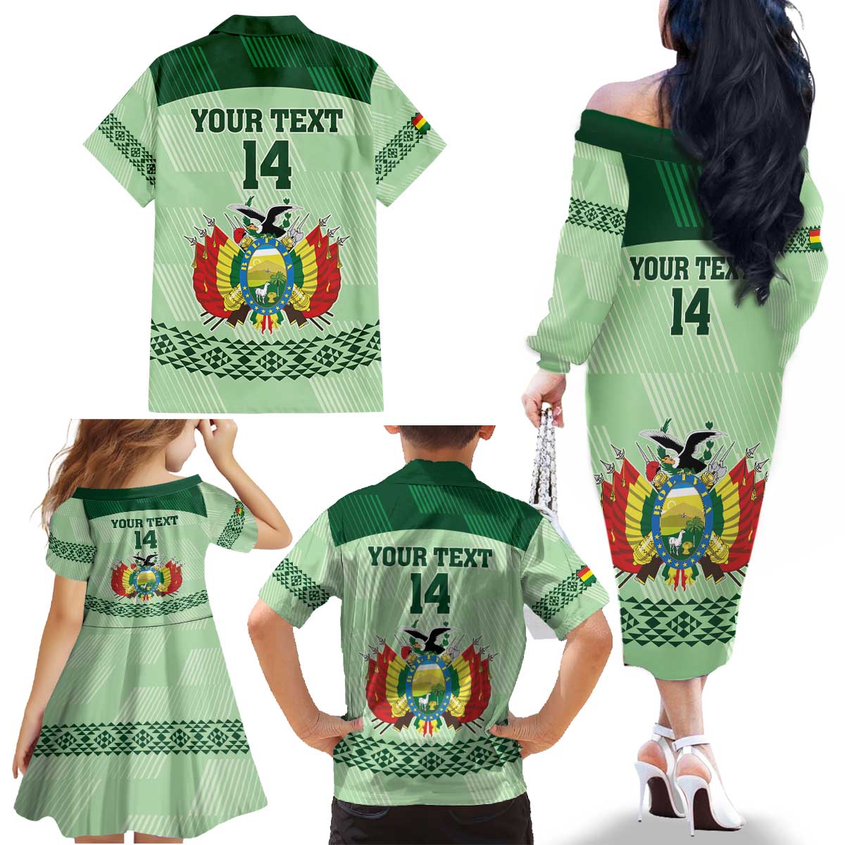 Custom La Verde Bolivia Football Family Matching Off The Shoulder Long Sleeve Dress and Hawaiian Shirt Est 1926 Newest Version - Wonder Print Shop