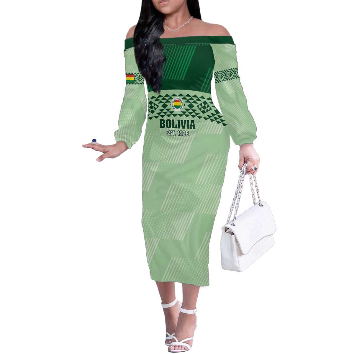Custom La Verde Bolivia Football Family Matching Off The Shoulder Long Sleeve Dress and Hawaiian Shirt Est 1926 Newest Version - Wonder Print Shop
