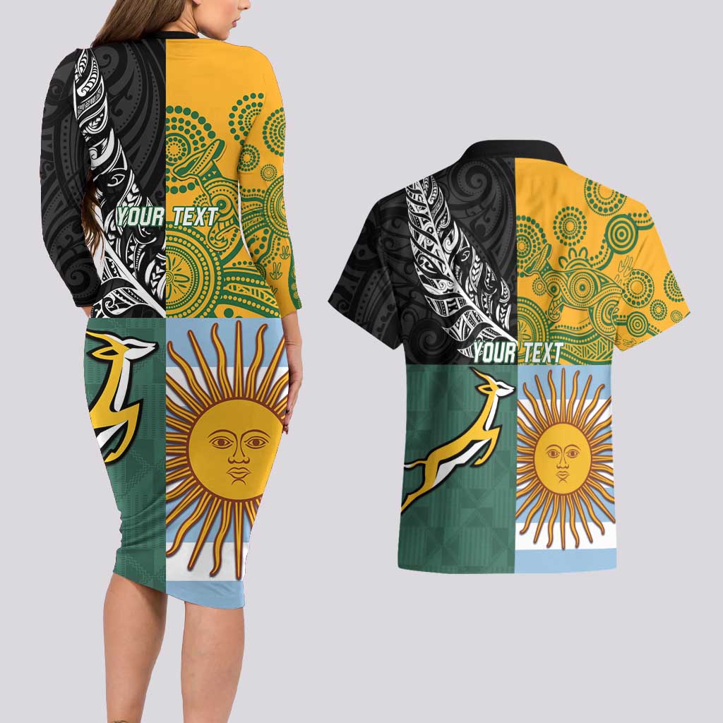 Personalised Rugby 2025 Championship Couples Matching Long Sleeve Bodycon Dress and Hawaiian Shirt Combination of Southern Hemisphere Countries - Wonder Print Shop