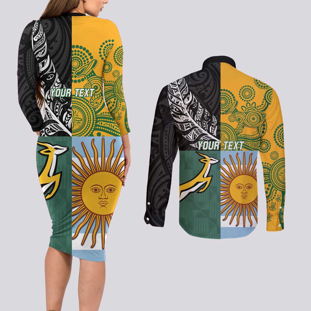 Personalised Rugby 2025 Championship Couples Matching Long Sleeve Bodycon Dress and Long Sleeve Button Shirt Combination of Southern Hemisphere Countries - Wonder Print Shop