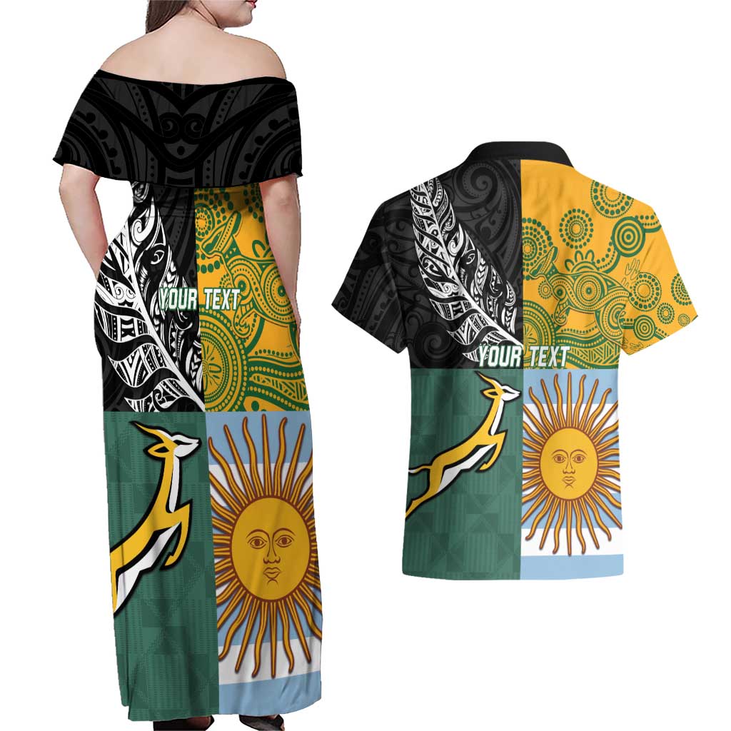 Personalised Rugby 2025 Championship Couples Matching Off Shoulder Maxi Dress and Hawaiian Shirt Combination of Southern Hemisphere Countries - Wonder Print Shop