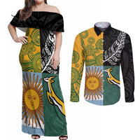 Personalised Rugby 2025 Championship Couples Matching Off Shoulder Maxi Dress and Long Sleeve Button Shirt Combination of Southern Hemisphere Countries - Wonder Print Shop