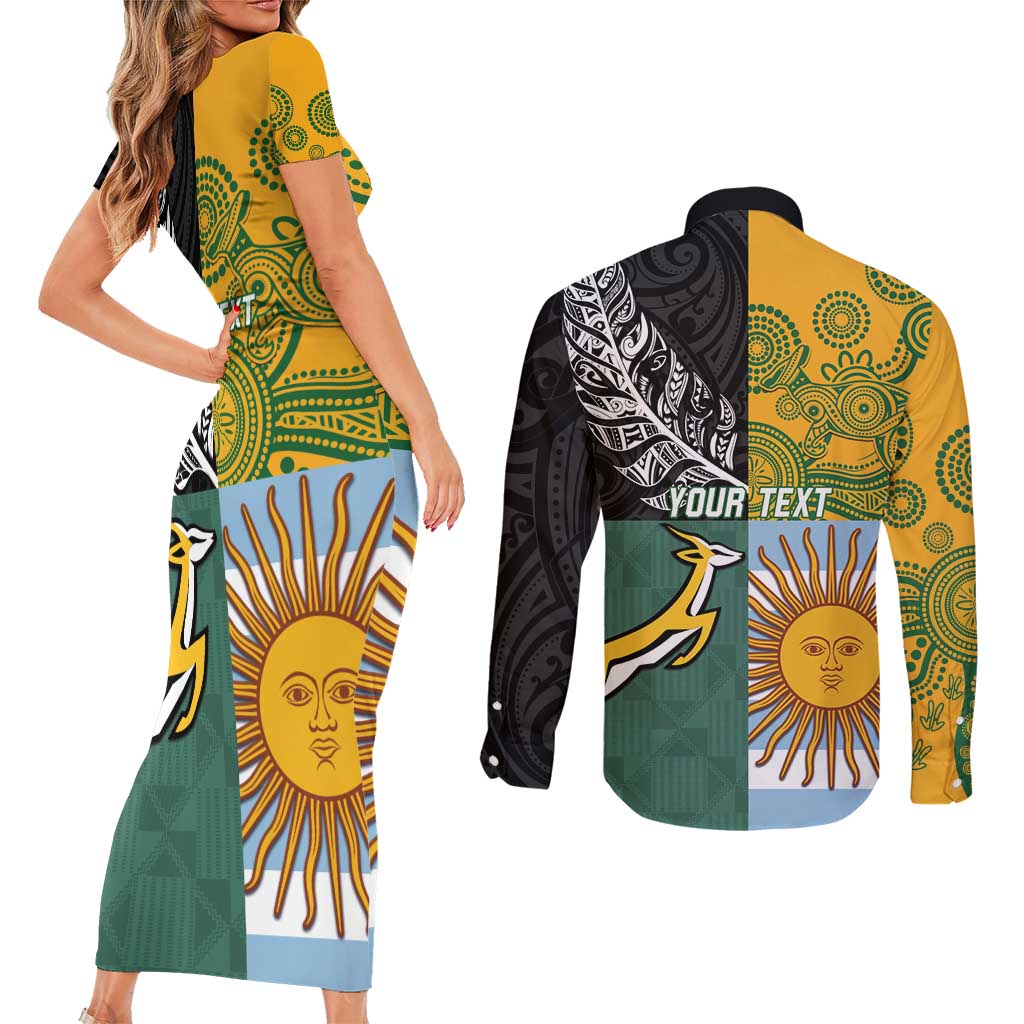 Personalised Rugby 2025 Championship Couples Matching Short Sleeve Bodycon Dress and Long Sleeve Button Shirt Combination of Southern Hemisphere Countries - Wonder Print Shop