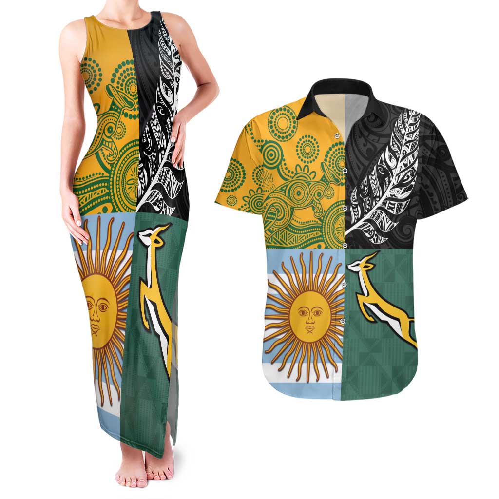 Personalised Rugby 2025 Championship Couples Matching Tank Maxi Dress and Hawaiian Shirt Combination of Southern Hemisphere Countries - Wonder Print Shop