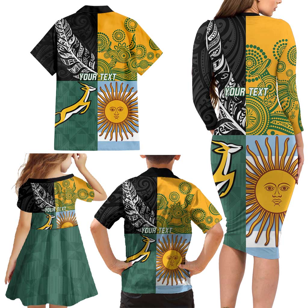 Personalised Rugby 2025 Championship Family Matching Long Sleeve Bodycon Dress and Hawaiian Shirt Combination of Southern Hemisphere Countries - Wonder Print Shop