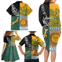 Personalised Rugby 2025 Championship Family Matching Long Sleeve Bodycon Dress and Hawaiian Shirt Combination of Southern Hemisphere Countries - Wonder Print Shop