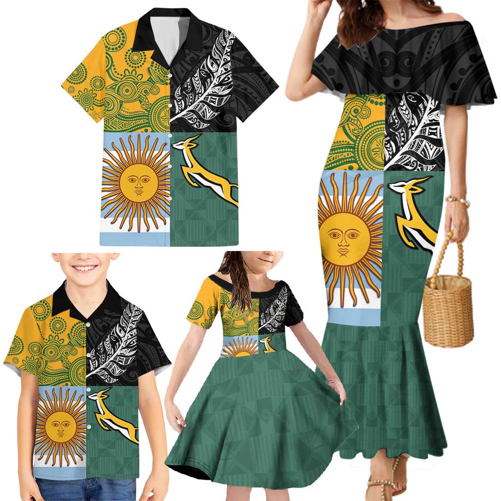 Personalised Rugby 2025 Championship Family Matching Mermaid Dress and Hawaiian Shirt Combination of Southern Hemisphere Countries - Wonder Print Shop