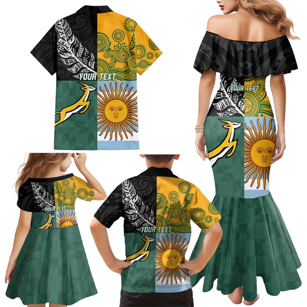 Personalised Rugby 2025 Championship Family Matching Mermaid Dress and Hawaiian Shirt Combination of Southern Hemisphere Countries - Wonder Print Shop