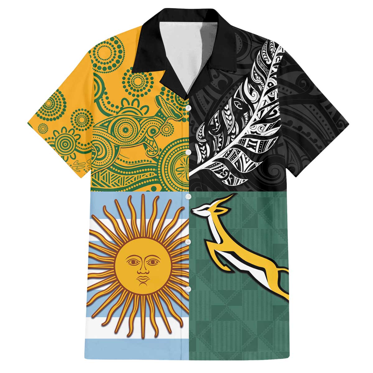 Personalised Rugby 2025 Championship Family Matching Off The Shoulder Long Sleeve Dress and Hawaiian Shirt Combination of Southern Hemisphere Countries - Wonder Print Shop