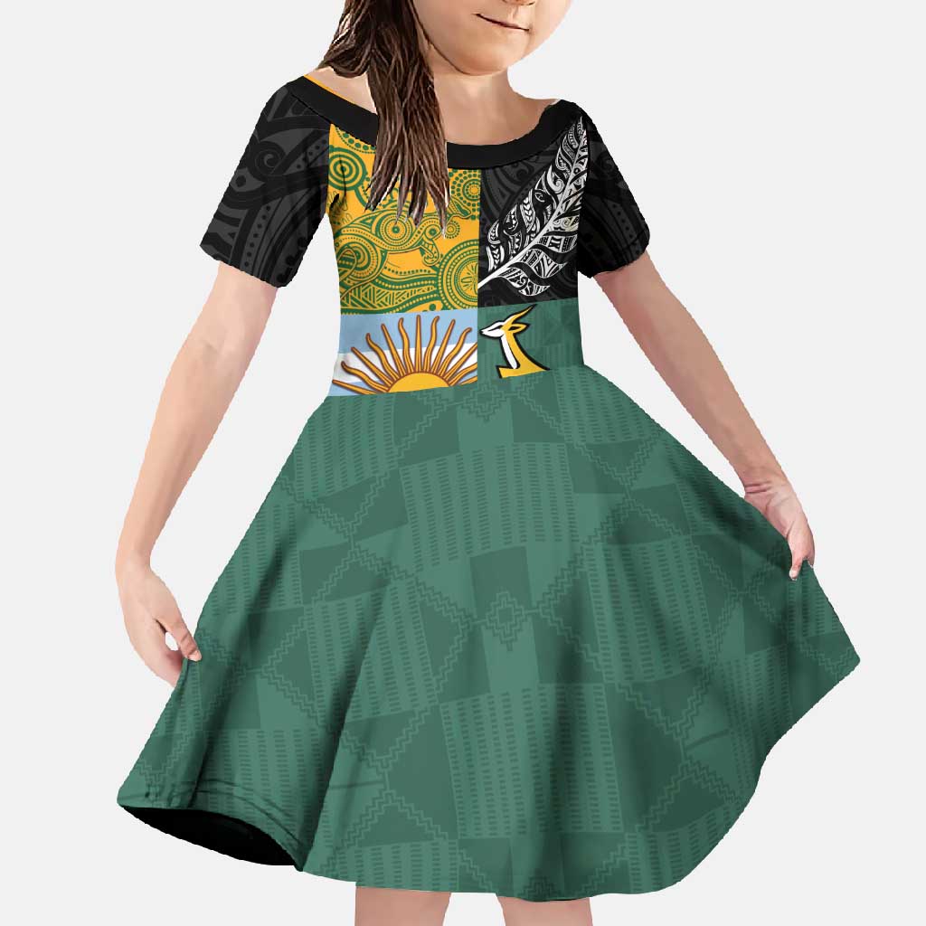 Personalised Rugby 2025 Championship Family Matching Off Shoulder Maxi Dress and Hawaiian Shirt Combination of Southern Hemisphere Countries - Wonder Print Shop