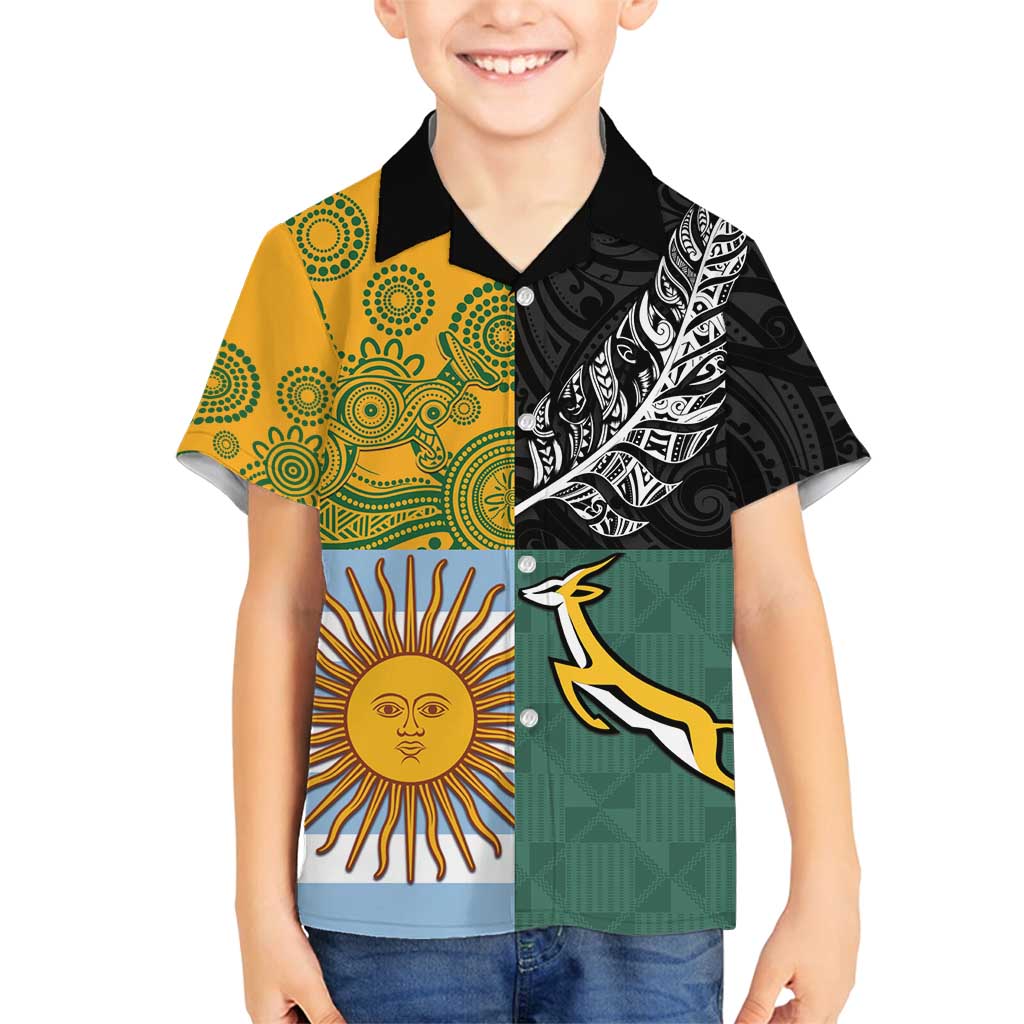 Personalised Rugby 2025 Championship Family Matching Off Shoulder Maxi Dress and Hawaiian Shirt Combination of Southern Hemisphere Countries - Wonder Print Shop