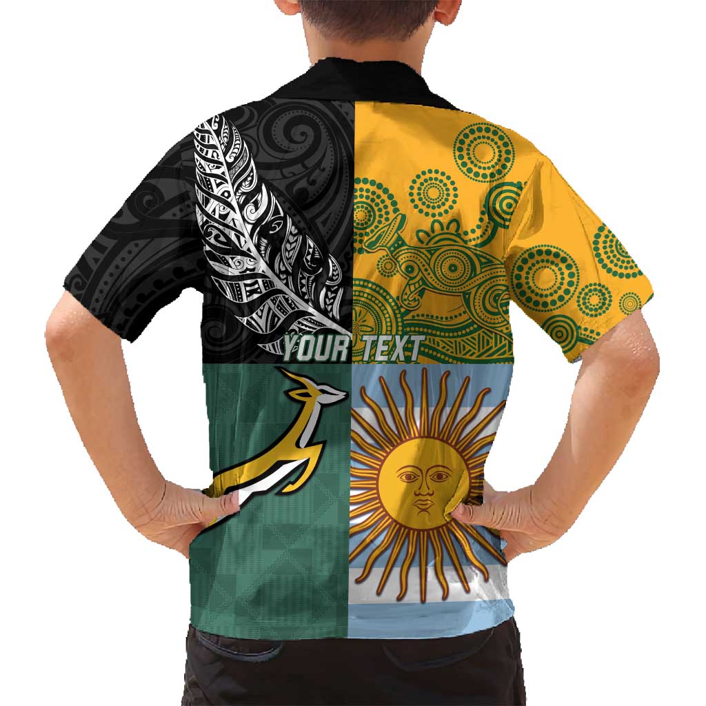 Personalised Rugby 2025 Championship Family Matching Off Shoulder Short Dress and Hawaiian Shirt Combination of Southern Hemisphere Countries - Wonder Print Shop
